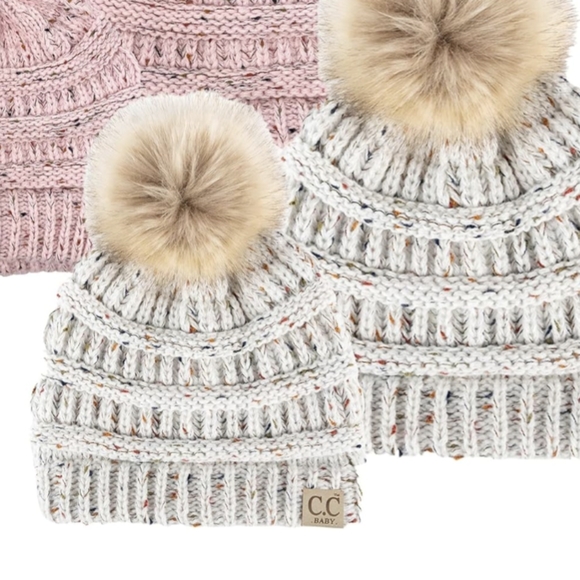 NWT Funky Junque Toddler Cable Knit Pom Winter Hat ivory confetti m-l - Picture 4 of 7